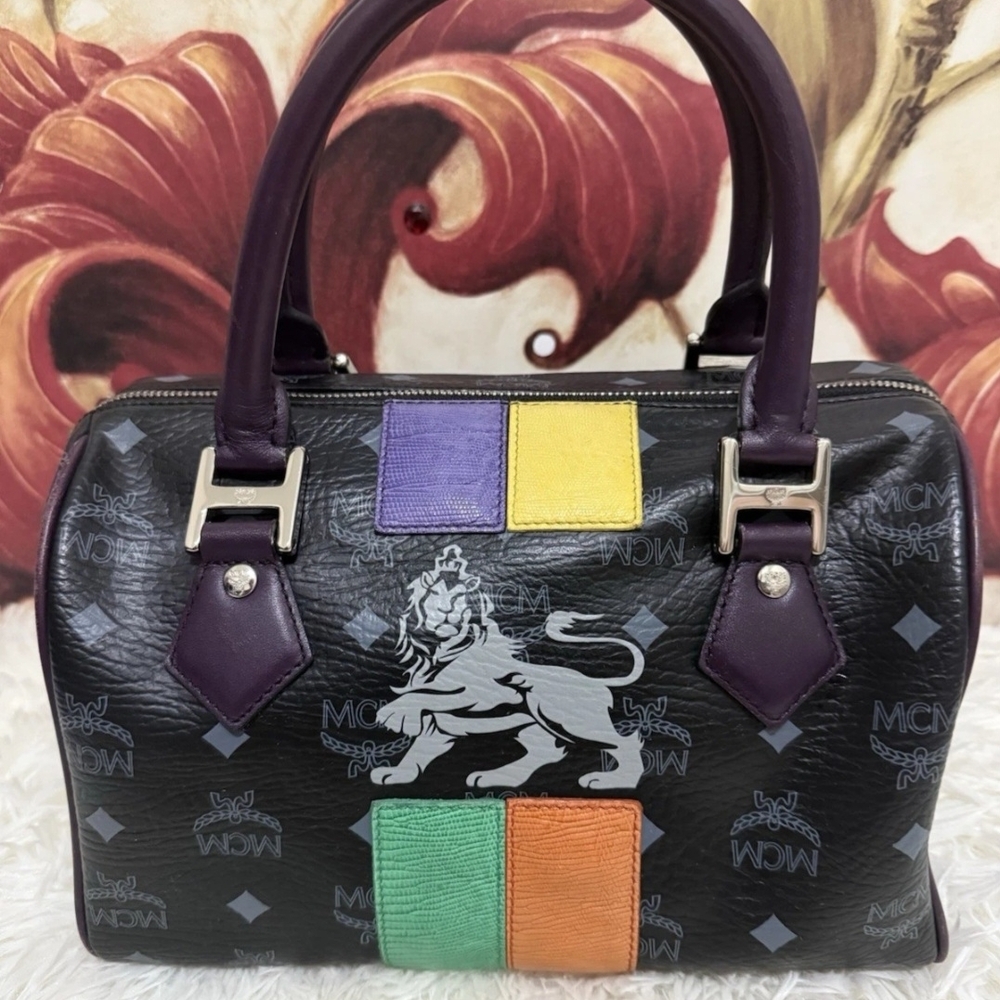 MCM Princess Lion Boston Black / Multi Color Handbag (EUC) - Picture 6 of 13